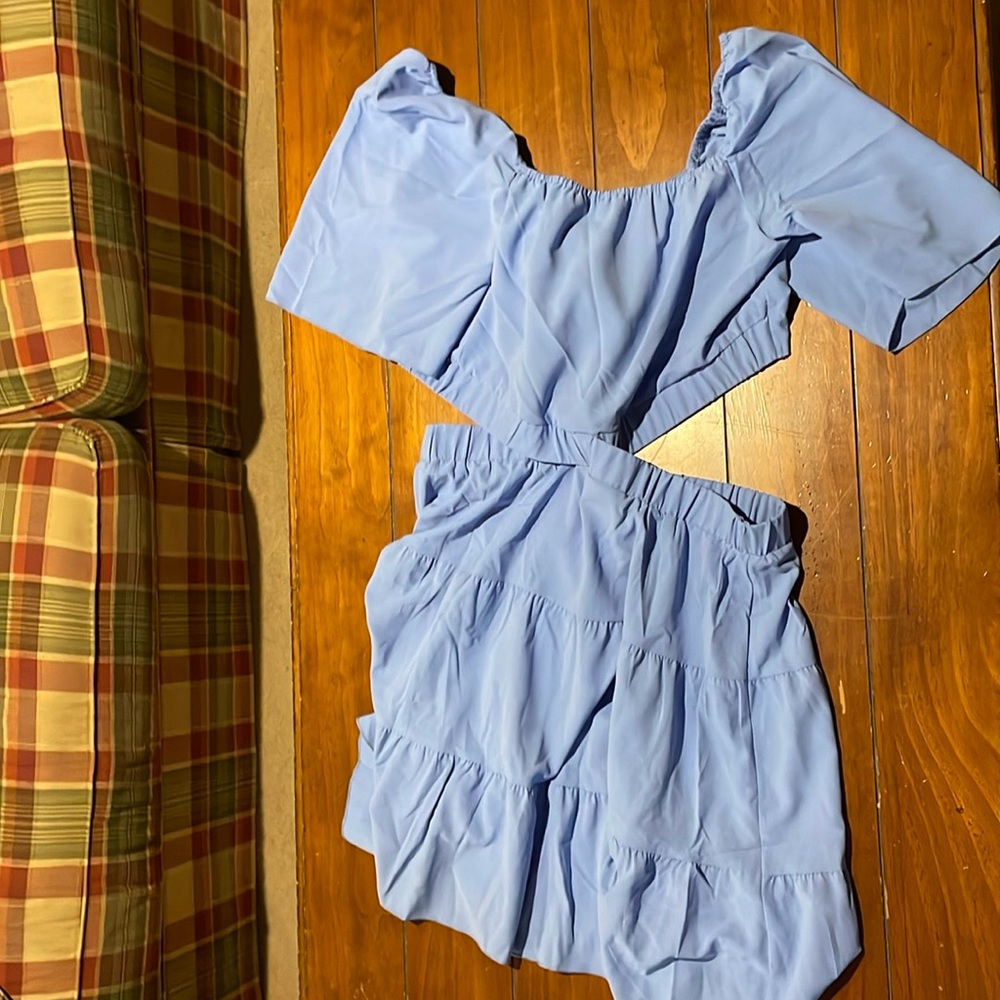 BTFBM Women Summer Dress Square Neck Short Sleeve Cutout Crossover Mini Dress